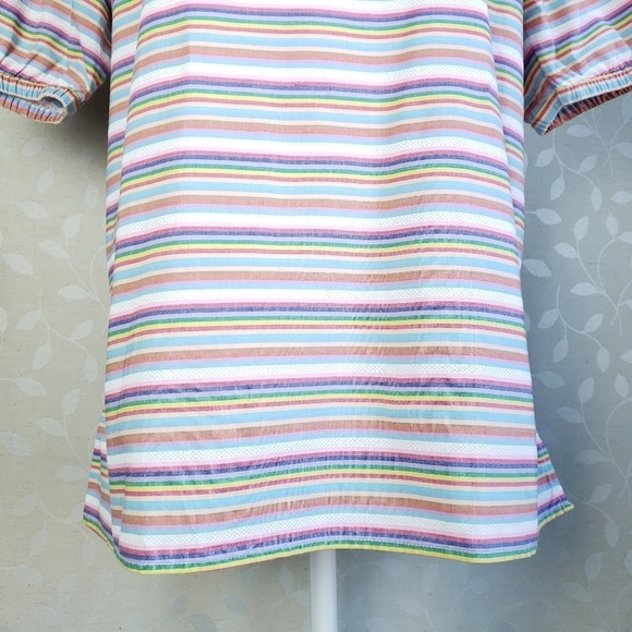 Talbots Pastel Rainbow Striped Puff Sleeve Peasant Top Medium Petite - Picture 5 of 15